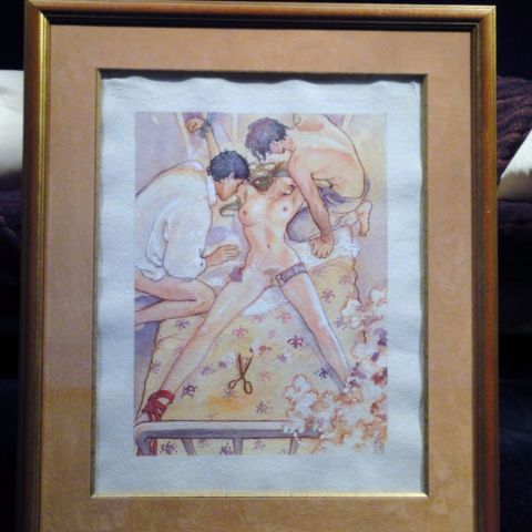'Two men with woman tied to bed' by Manara purchased 29-04-99, Kunstveilingen Bernaerts, Antwerpen